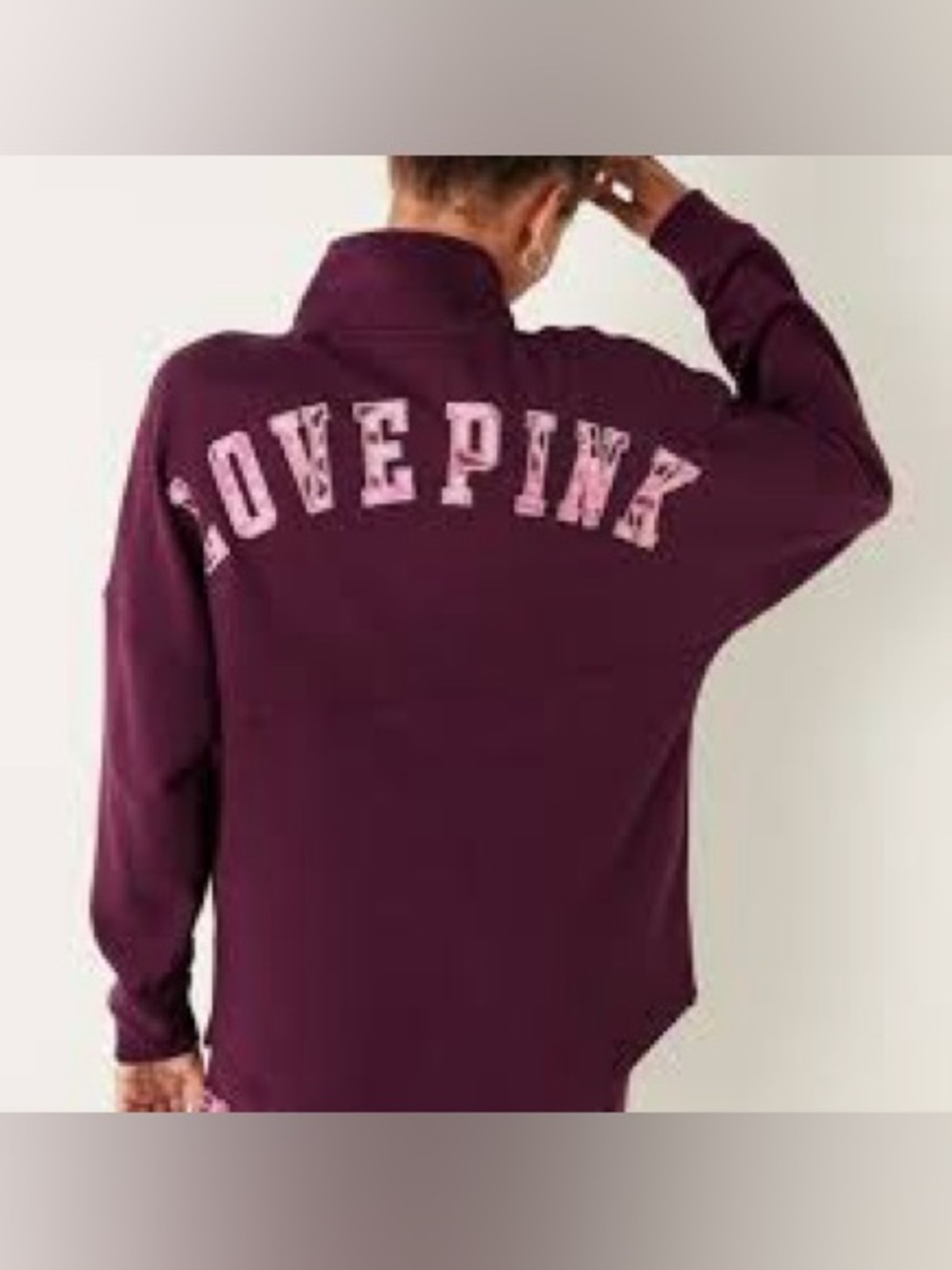 PINK Victoria’s Secret Burgundy LOVE PINK Half Zip Pullover Sweatshirt